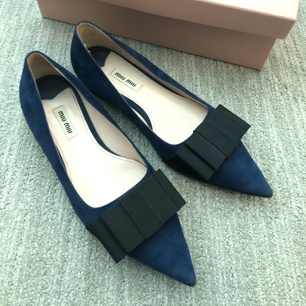 Miu Miu Ballerina Flats in Dark Blue Suede SZ 38